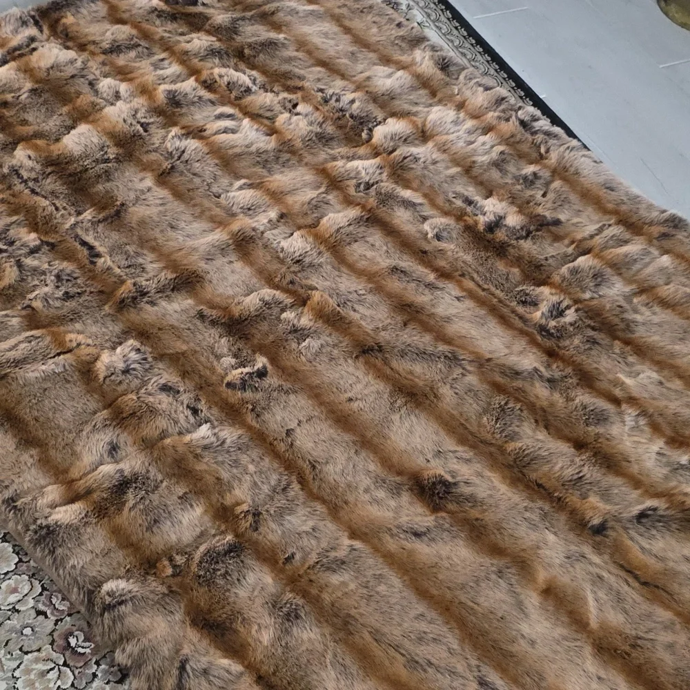 Restoration Hardware Luxurious Faux Fur Throw - Gray and Brown